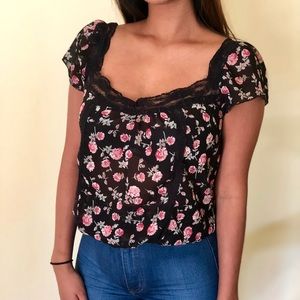 Chiffon floral black top